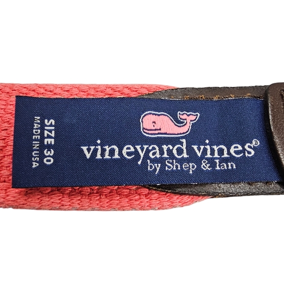 Vineyard Vines Fish Belt Men's Size 30 Leather Canvas Fabric Blue Pink Aquatic - Picture 12 of 15